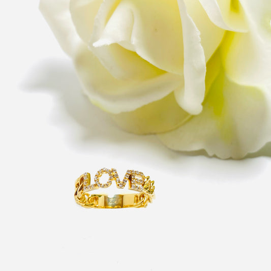 Diamond Love Chain Ring in 18K Yellow Gold