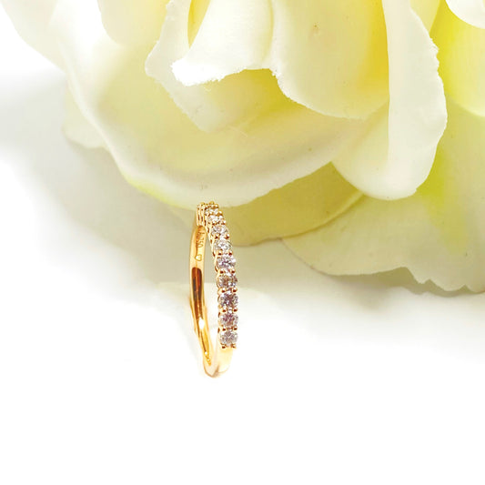 18K Yellow Gold Pave Diamond Ring-Round Brilliant