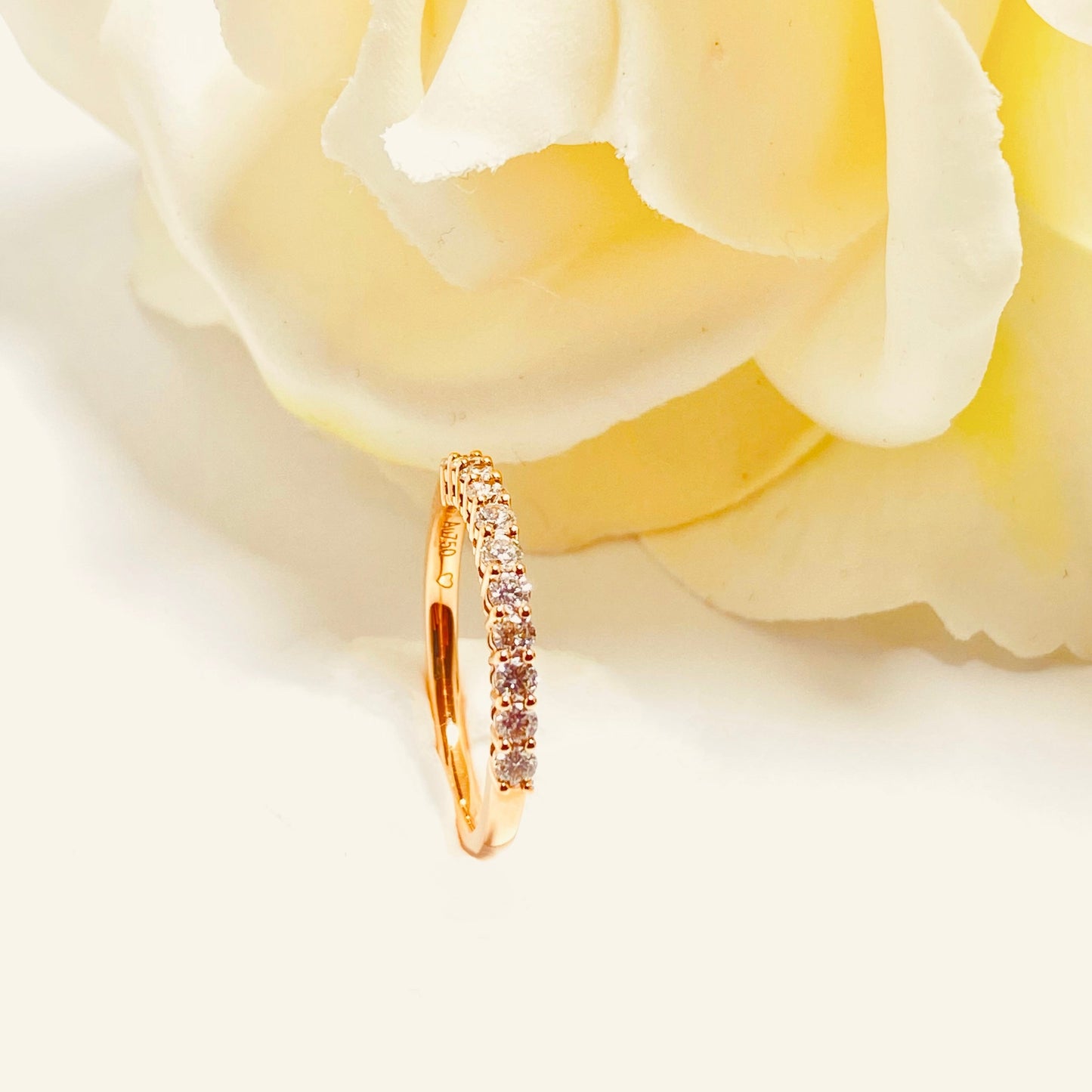 18K Yellow Gold Pave Diamond Ring-Round Brilliant