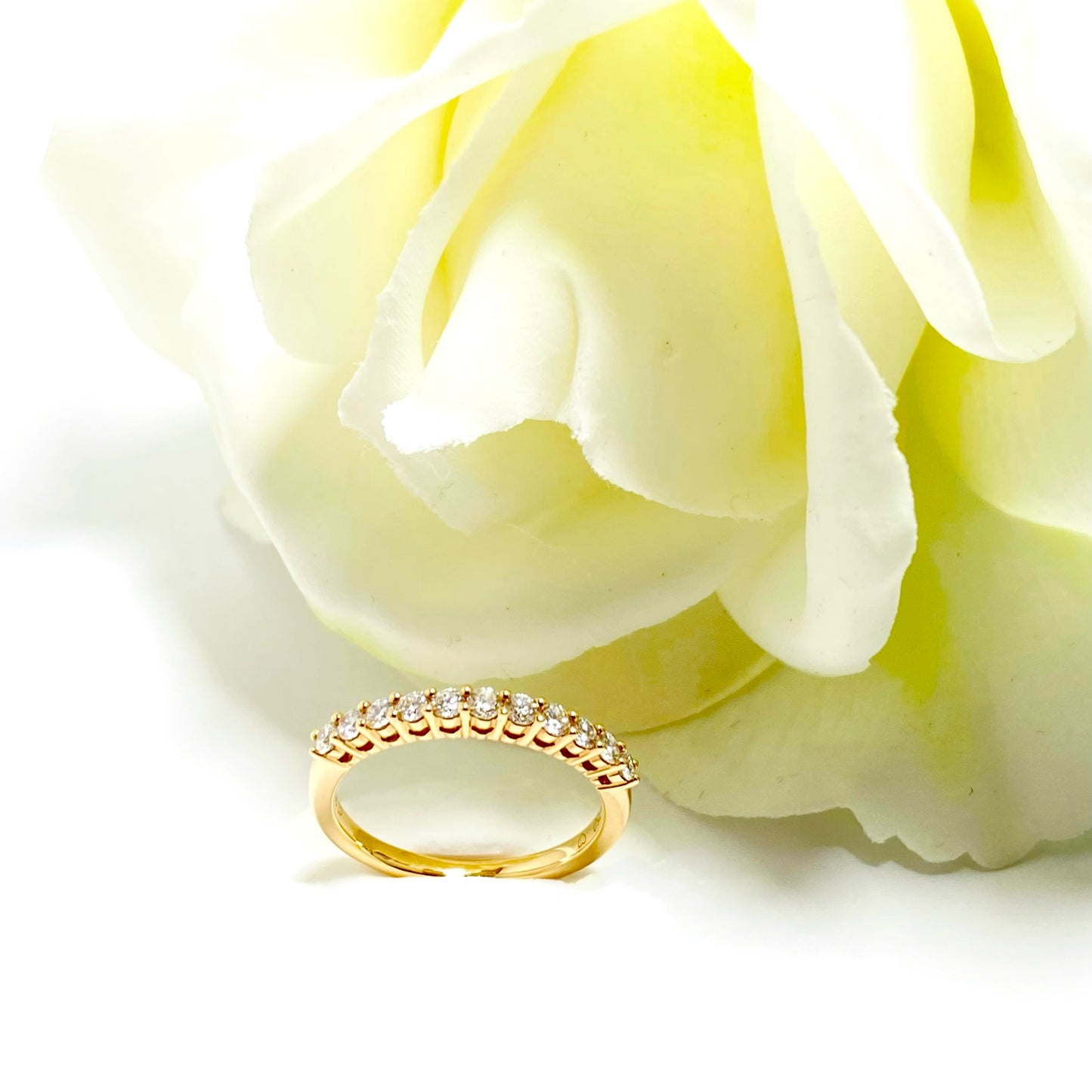 18K Yellow Gold Pave Diamond Ring-Round Brilliant