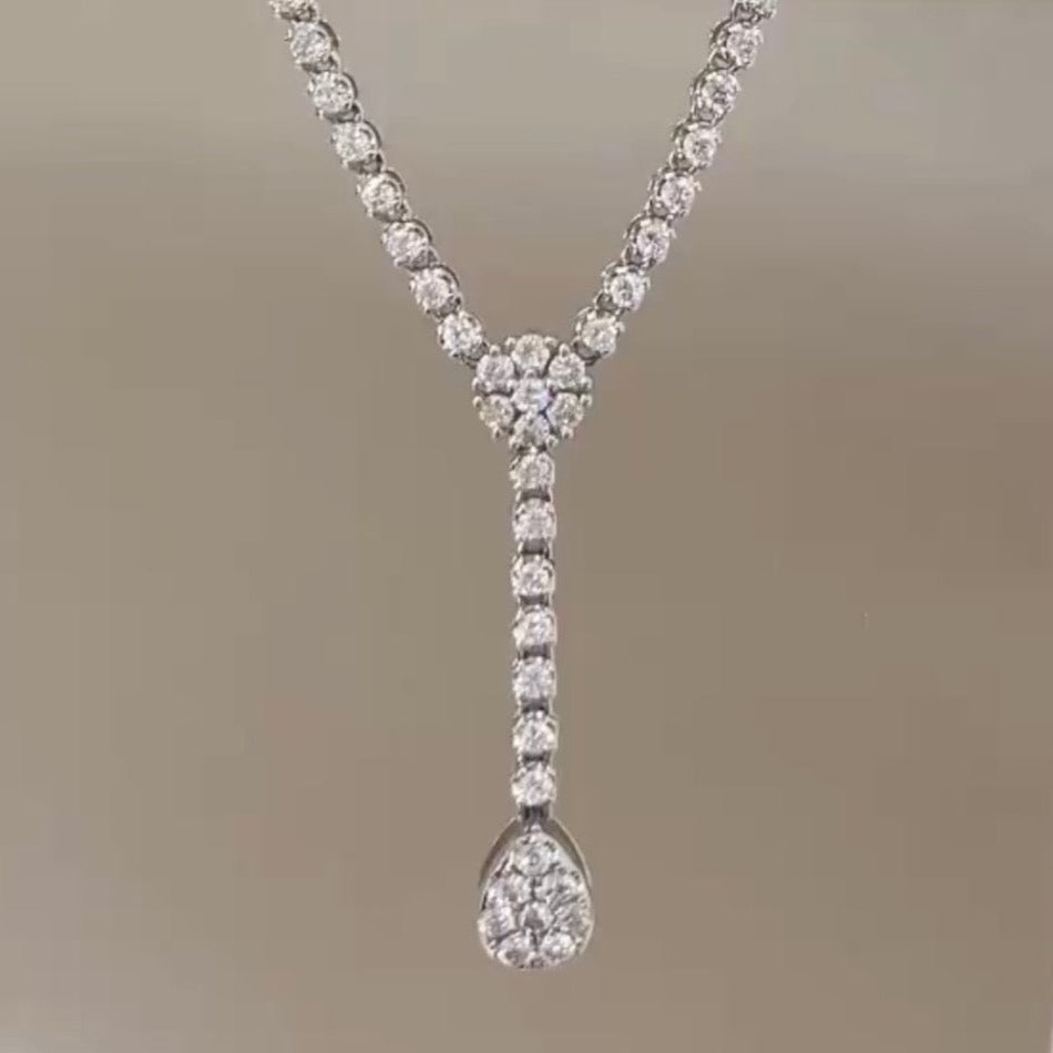 Fancy Shape Diamond Necklace, 18K White Gold, 4 Carat Total Weight