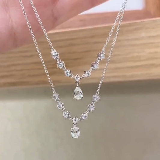 Fancy Shape Drop Diamond Necklace in 18k White Gold