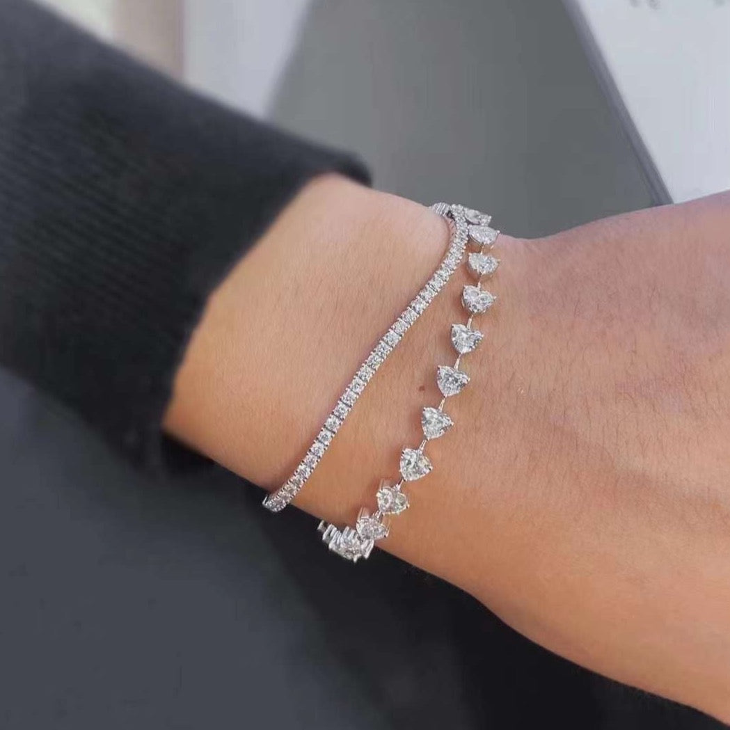 6.32ct Heart Shaped Diamond Tennis Bracelet in 18k White Gold