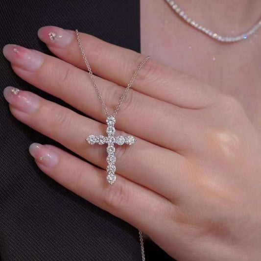 1.65 Carat Round Diamond Cross Pendant with Adjustable Chain