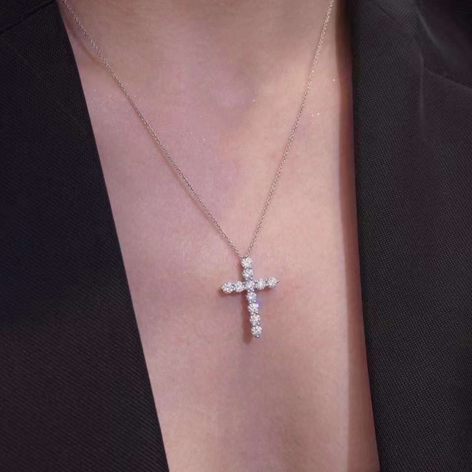 1.65 Carat Round Diamond Cross Pendant with Adjustable Chain