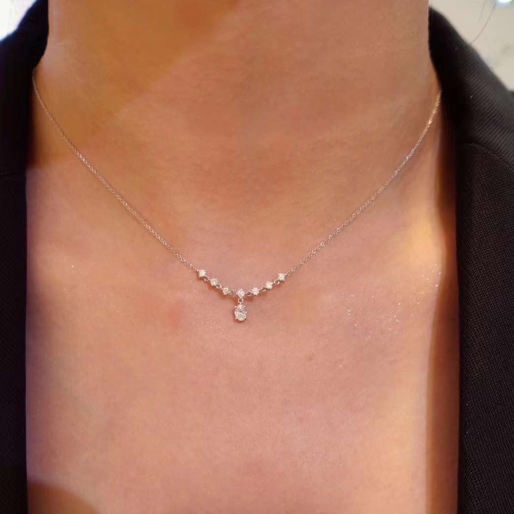 Fancy Shape Drop Diamond Necklace in 18k White Gold