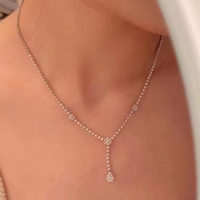 Diamond Tennis Necklace Pear Shaped Pendant in 18k White Gold