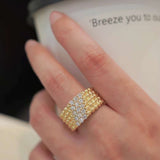 Wide Beaded Diamond Band Ring in 18k Yellow Gold