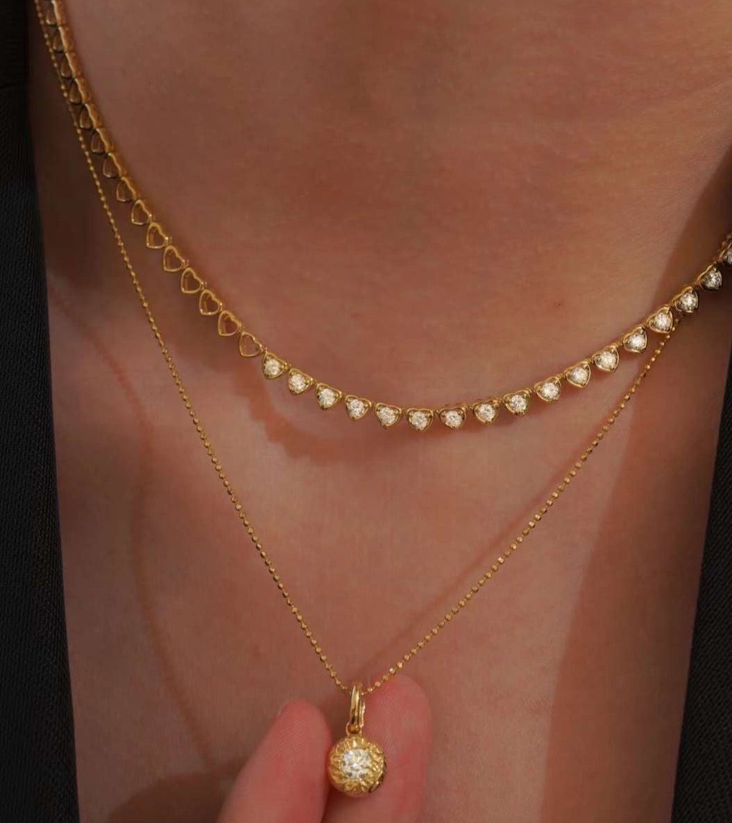 Heart Diamond Tennis Necklace in 18k Yellow Gold