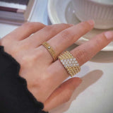 Wide Beaded Diamond Band Ring in 18k Yellow Gold