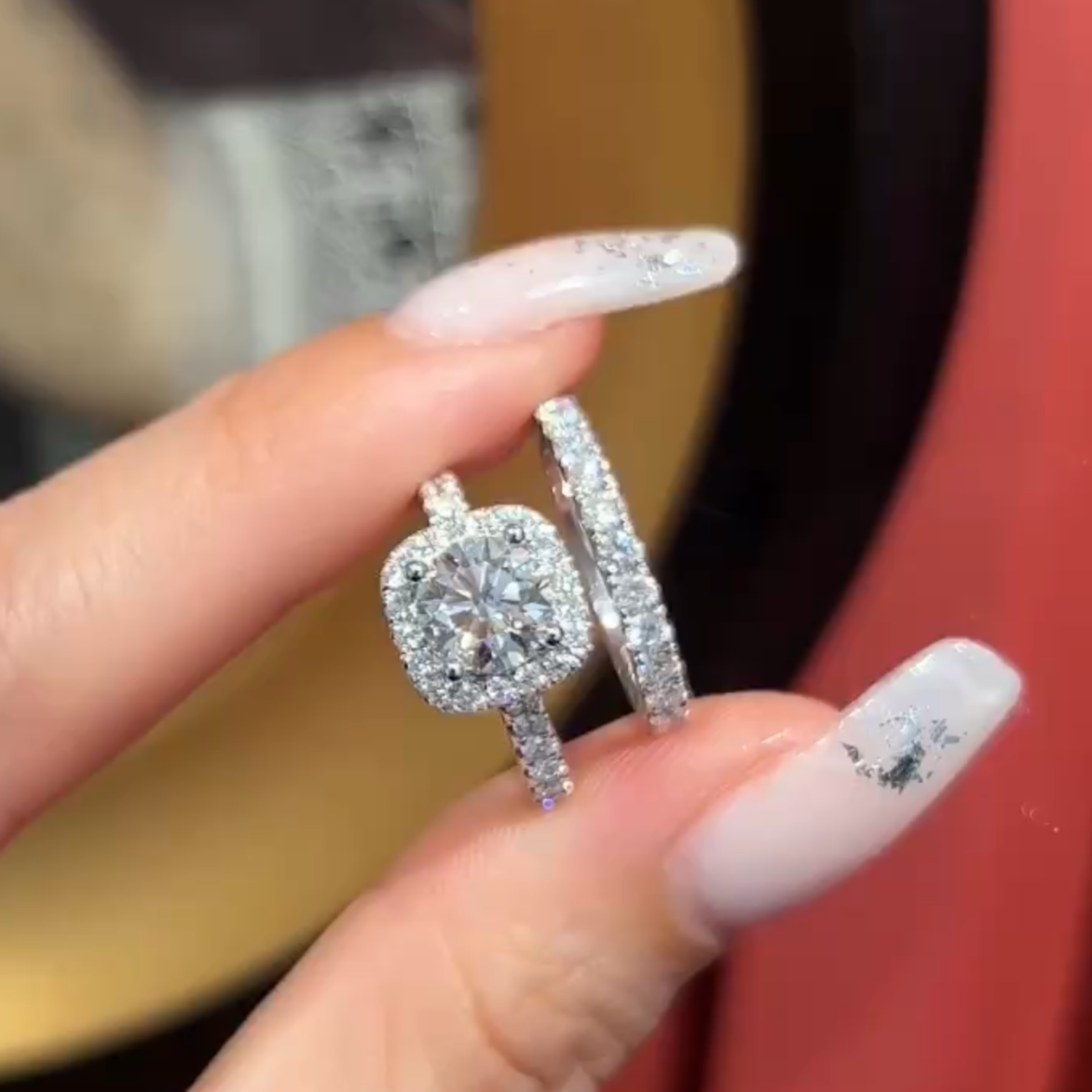 VICTOR Cushion Halo Diamond Engagement Ring In 18k White Gold