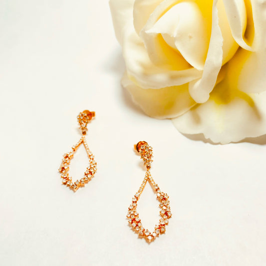 Diamond Leaf Shaped Drop Dangle Earrings in 18k Rose Gold